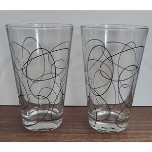 Cerve Black Swirls Hand Painted Glasses Made In Italy Set Of 2 Pounder Barware
